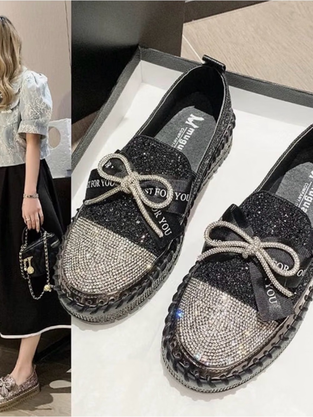 Glitter Slip-On Platform Loafer - Black & Silver - Picture 2 of 3